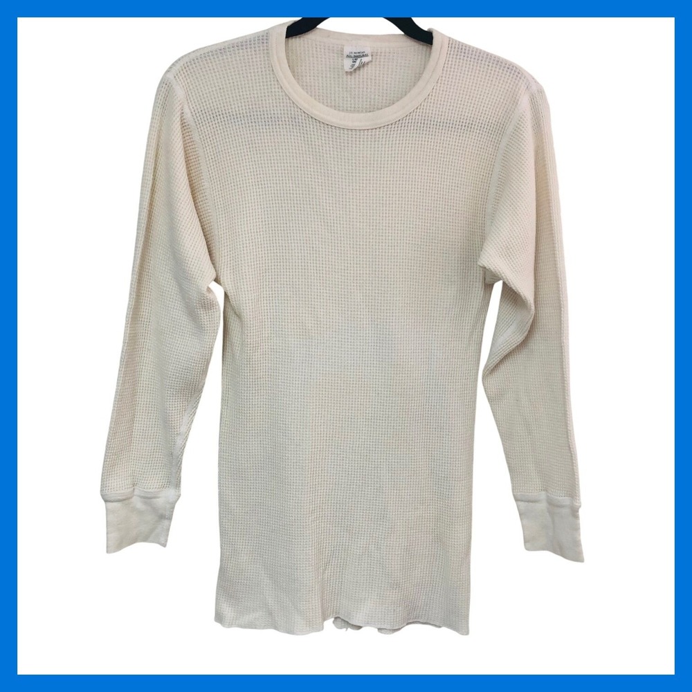Vintage J.E. Morgan Ivory Waffle Knit Thermal Top USA Mens L NWOT Gorpcore Layer